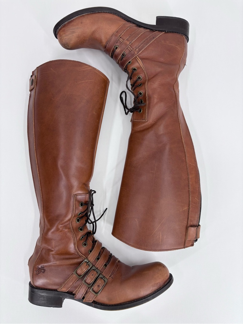 John Fluevog Adrian Nannette Tan Leather Knee High Equestrian Style Boots, 9